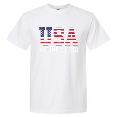 USA Flag Skier American USA Alpine Skiing Garment-Dyed Heavyweight T-Shirt