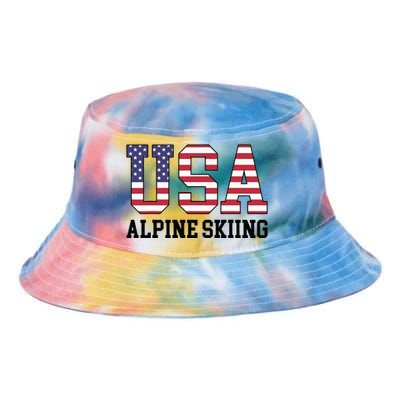 USA Flag Skier American USA Alpine Skiing Tie Dye Newport Bucket Hat