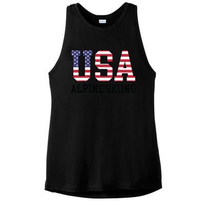 USA Flag Skier American USA Alpine Skiing Ladies PosiCharge Tri-Blend Wicking Tank