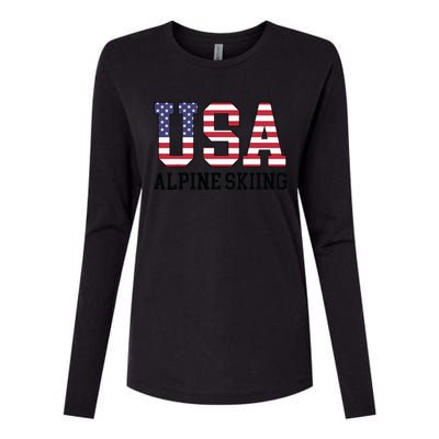 USA Flag Skier American USA Alpine Skiing Womens Cotton Relaxed Long Sleeve T-Shirt