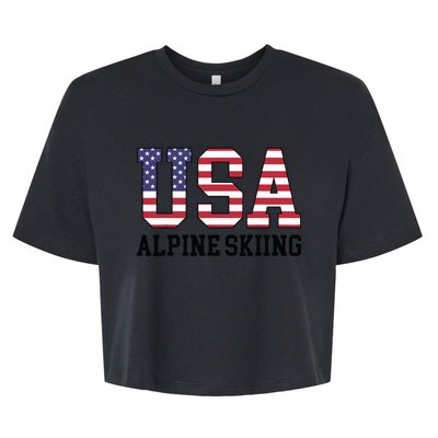 USA Flag Skier American USA Alpine Skiing Bella+Canvas Jersey Crop Tee