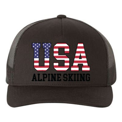 USA Flag Skier American USA Alpine Skiing Yupoong Adult 5-Panel Trucker Hat