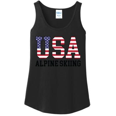 USA Flag Skier American USA Alpine Skiing Ladies Essential Tank