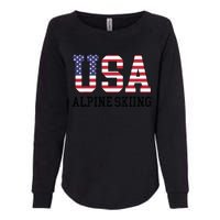 USA Flag Skier American USA Alpine Skiing Womens California Wash Sweatshirt