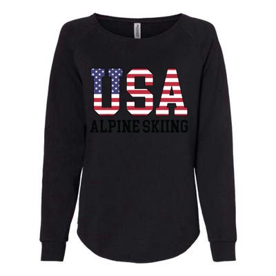 USA Flag Skier American USA Alpine Skiing Womens California Wash Sweatshirt