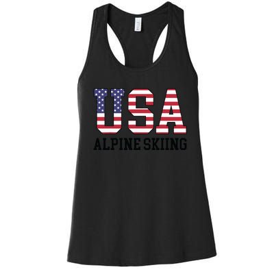 USA Flag Skier American USA Alpine Skiing Women's Racerback Tank