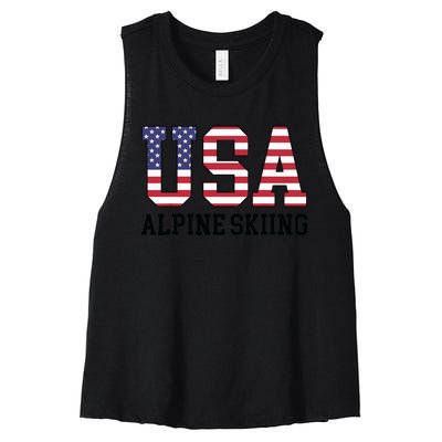 USA Flag Skier American USA Alpine Skiing Women's Racerback Cropped Tank