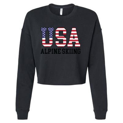 USA Flag Skier American USA Alpine Skiing Cropped Pullover Crew