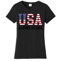 USA Flag Skier American USA Alpine Skiing Women's T-Shirt