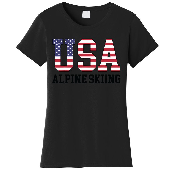 USA Flag Skier American USA Alpine Skiing Women's T-Shirt