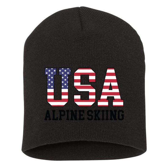 USA Flag Skier American USA Alpine Skiing Short Acrylic Beanie