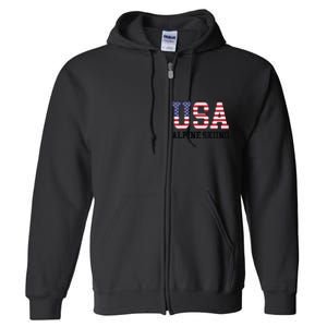 USA Flag Skier American USA Alpine Skiing Full Zip Hoodie