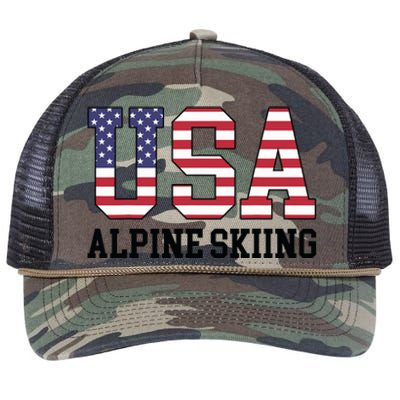 USA Flag Skier American USA Alpine Skiing Retro Rope Trucker Hat Cap