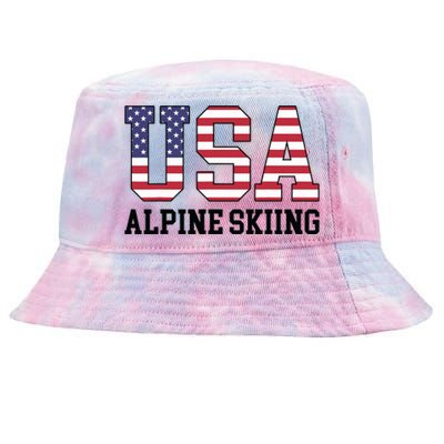 USA Flag Skier American USA Alpine Skiing Tie-Dyed Bucket Hat