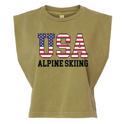 USA Flag Skier American USA Alpine Skiing Garment-Dyed Women's Muscle Tee