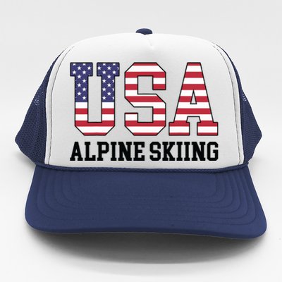 USA Flag Skier American USA Alpine Skiing Trucker Hat