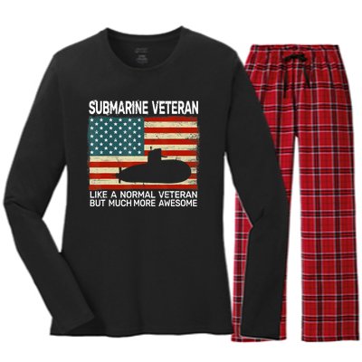 Usa Flag Submarine Veteran And Submarine Women's Long Sleeve Flannel Pajama Set 