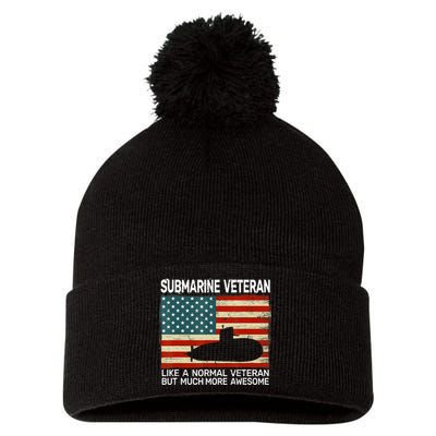 Usa Flag Submarine Veteran And Submarine Pom Pom 12in Knit Beanie