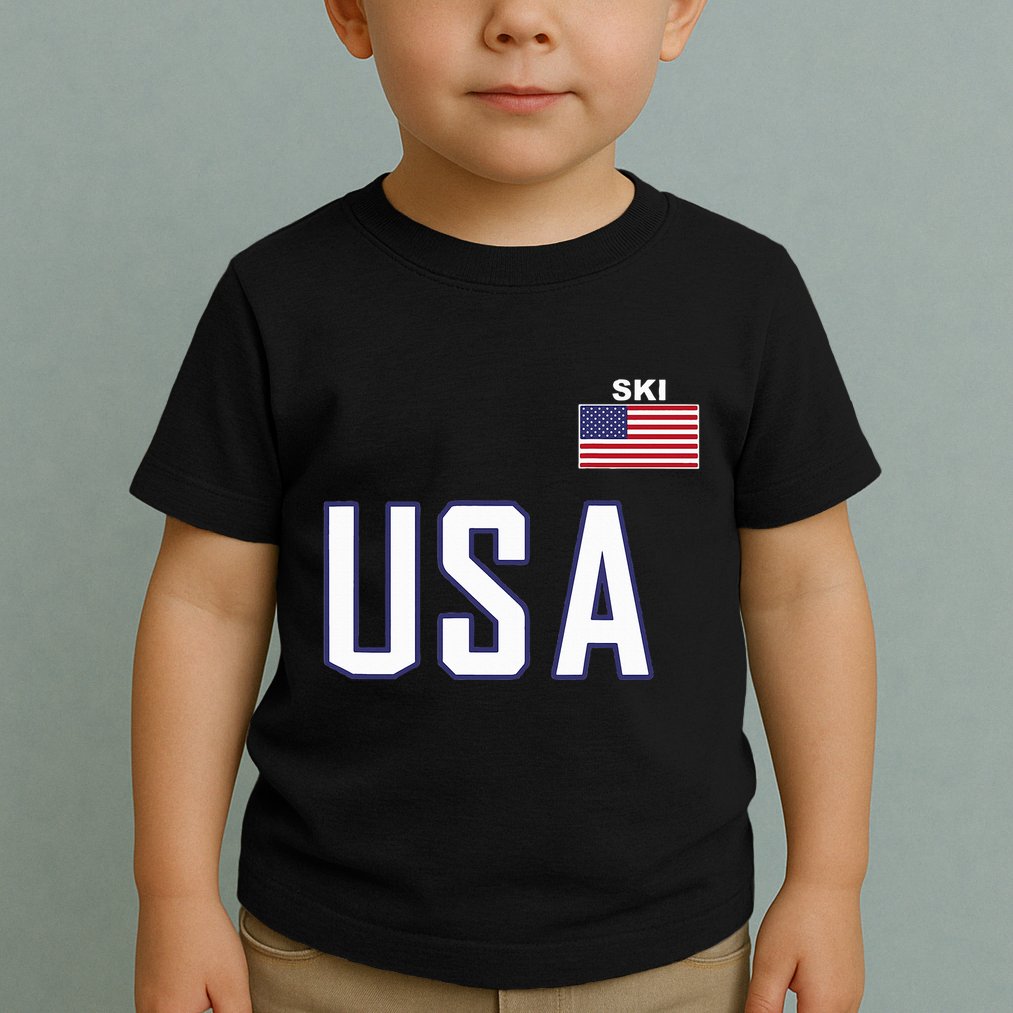 Usa Flag Skiing Team Cool Ski Equipment For Skier Toddler T-Shirt