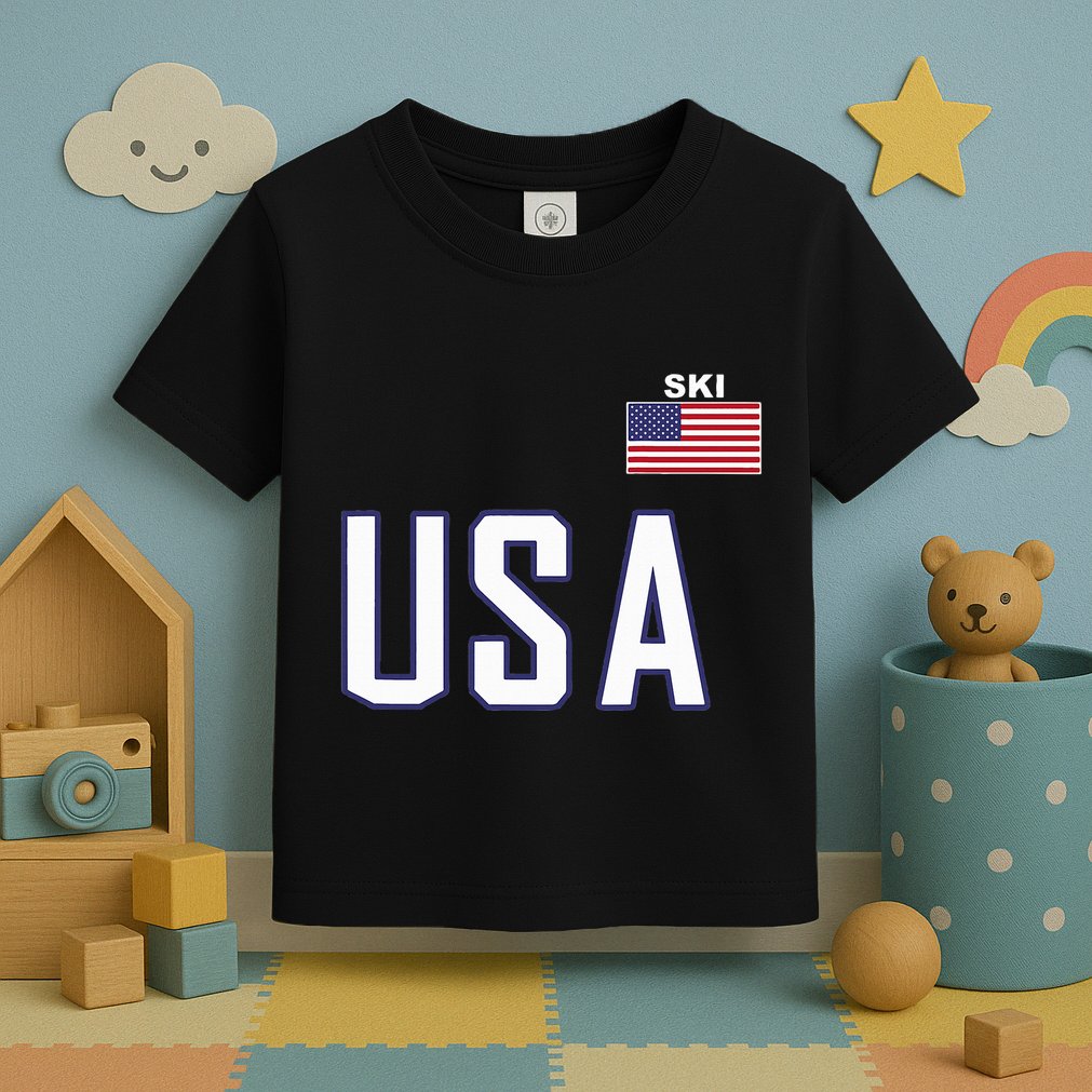 Usa Flag Skiing Team Cool Ski Equipment For Skier Toddler T-Shirt
