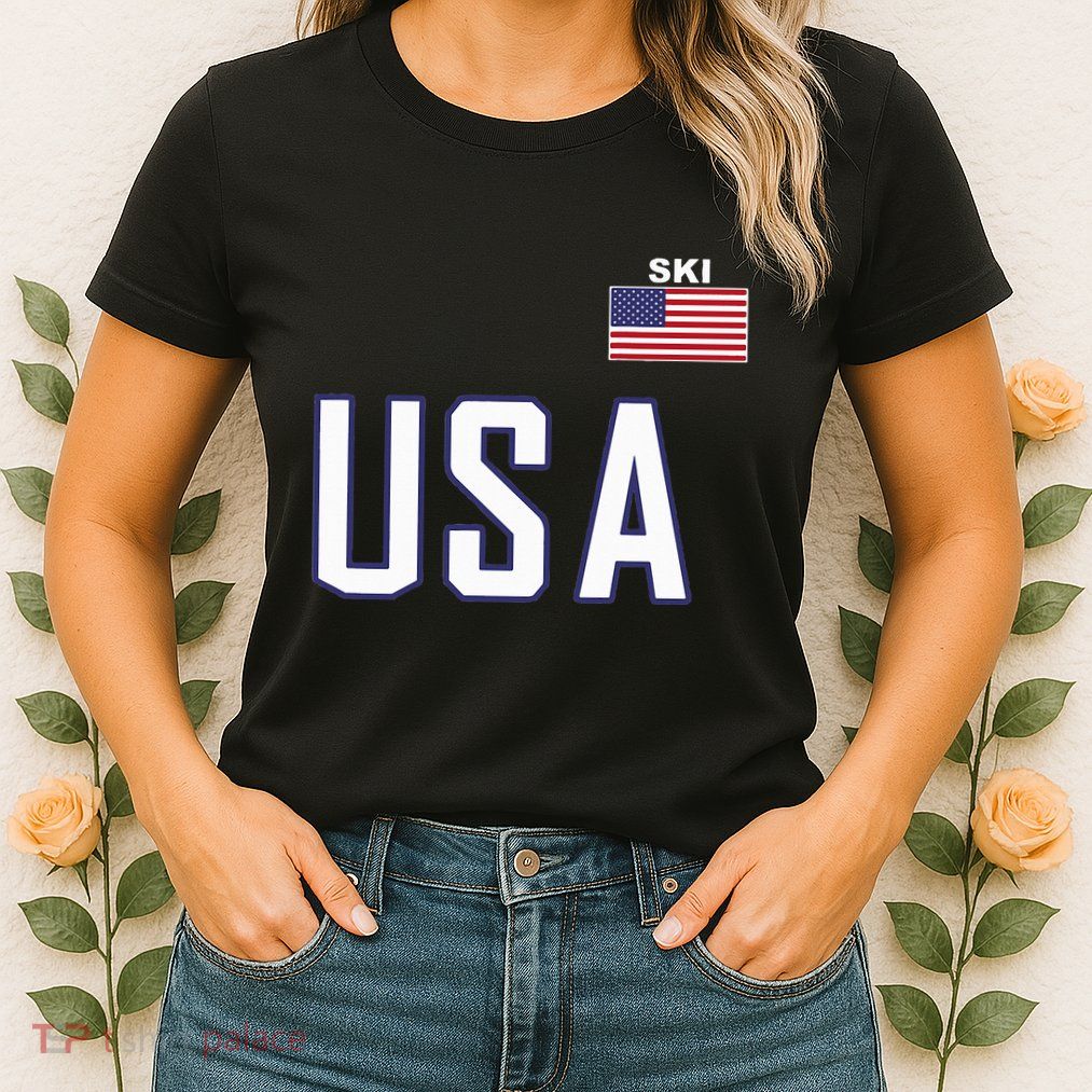 Usa Flag Skiing Team Cool Ski Equipment For Skier Womens T-Shirt