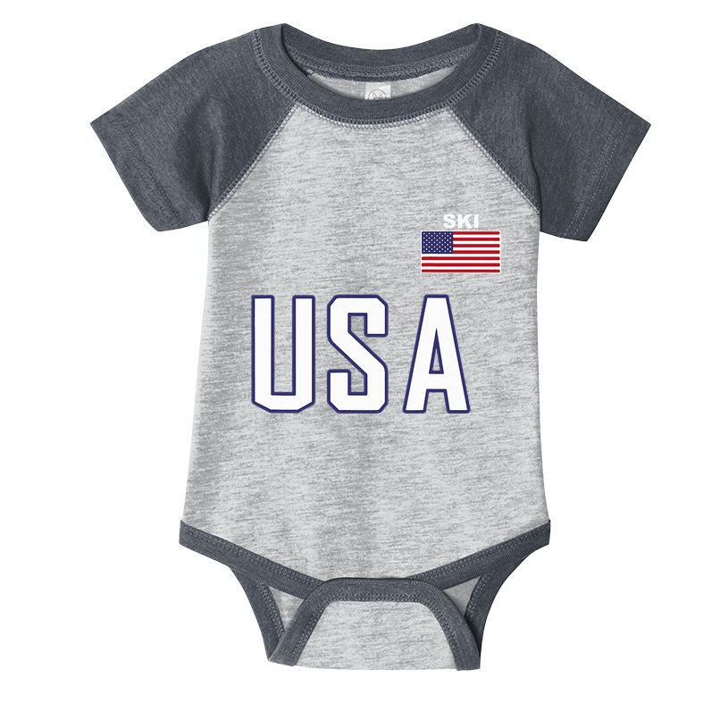Usa Flag Skiing Team Cool Ski Equipment For Skier Infant Baby Jersey Bodysuit