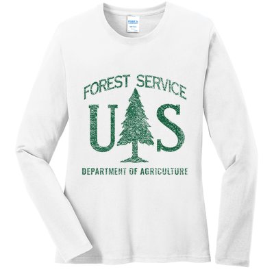 Us Forest Service (Distressed Green) Ladies Long Sleeve Shirt