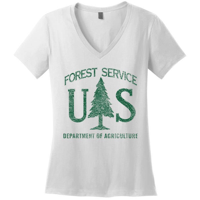 Us Forest Service (Distressed Green) Women's V-Neck T-Shirt