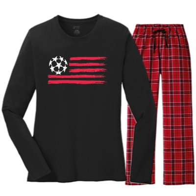 Usa Flag Soccer Ball Cool Futbol Equipment Women's Long Sleeve Flannel Pajama Set 