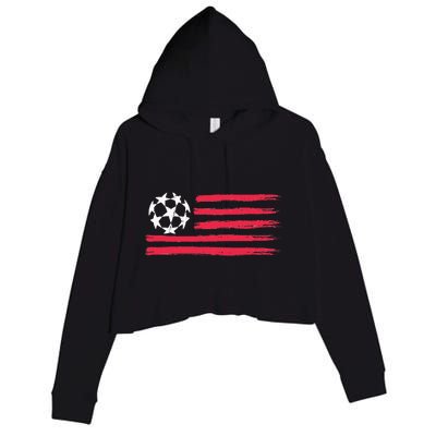 Usa Flag Soccer Ball Cool Futbol Equipment Crop Fleece Hoodie