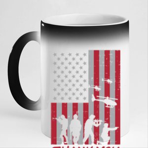 Us Flag Soldiers Helicopter Thank You Memorial Day Patriotic Gift 11oz Black Color Changing Mug