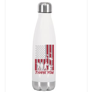 Us Flag Soldiers Helicopter Thank You Memorial Day Patriotic Gift Stainless Steel Insulated Water Bottle