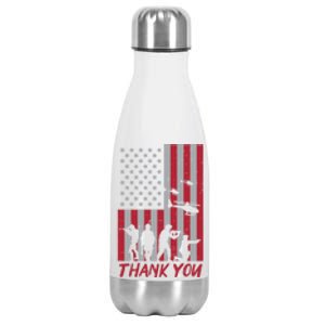 Us Flag Soldiers Helicopter Thank You Memorial Day Patriotic Gift Stainless Steel Insulated Water Bottle