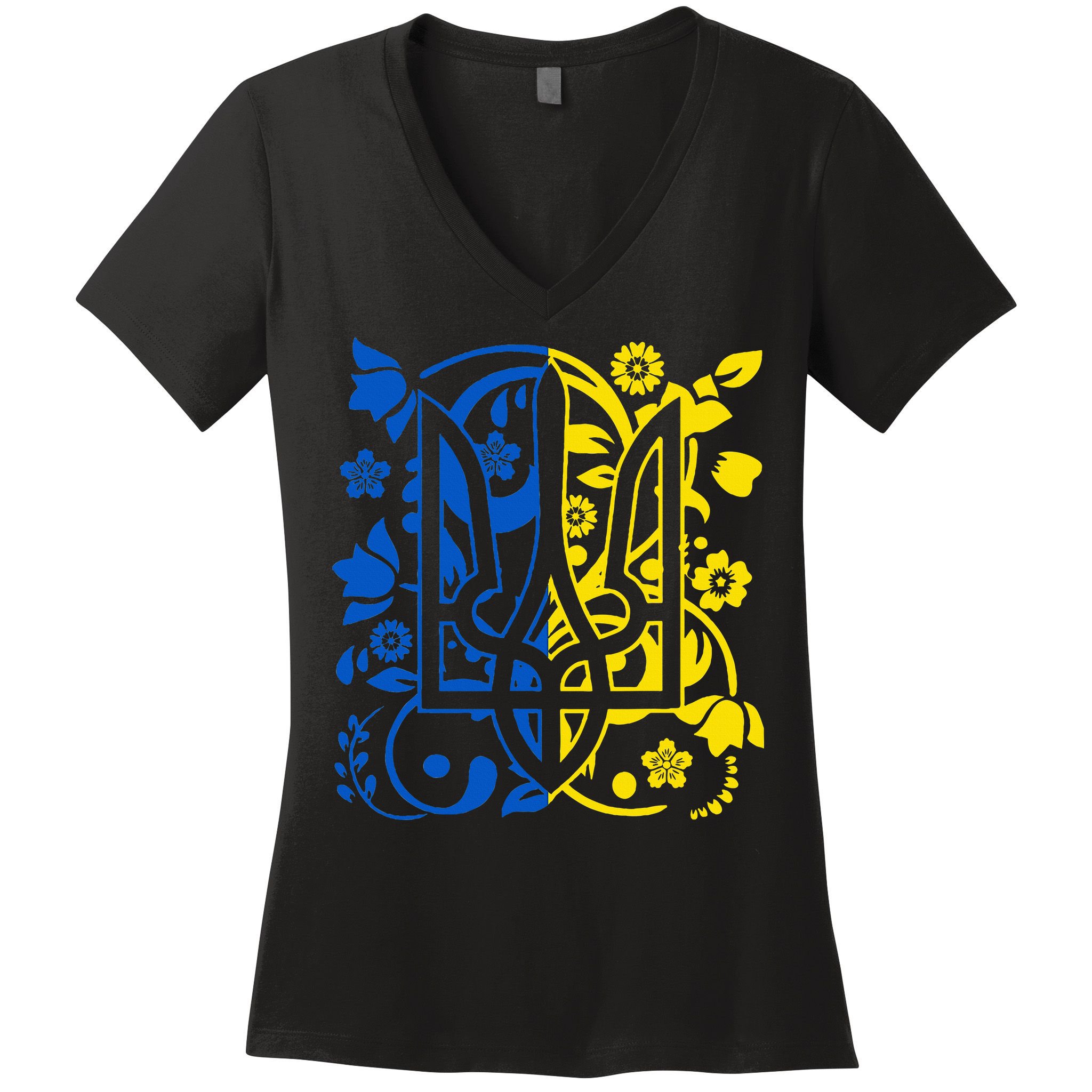 Ukraine Flag Symbol Flora Sunflower Ukrainian Pride Heart Women's V-Neck T-Shirt