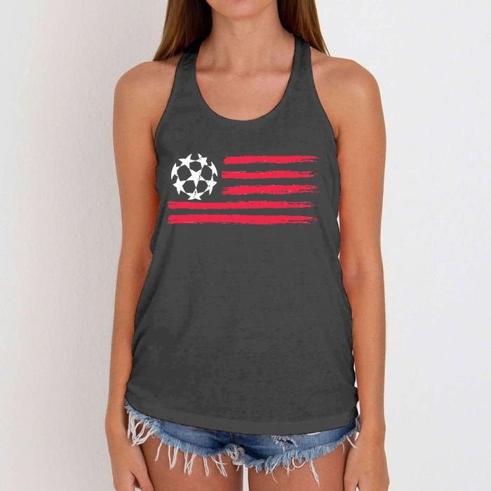 USA Flag Soccer Ball Cool Futbol Equipment Men Women Women's Knotted Racerback Tank