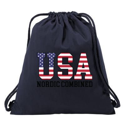 USA Flag Skier American USA Nordic Combined Drawstring Bag