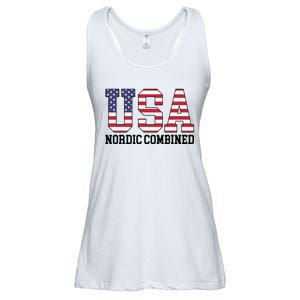 USA Flag Skier American USA Nordic Combined Ladies Essential Flowy Tank