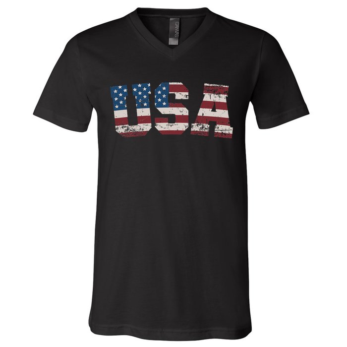 Usa Flag Stars And Stripes For Patriotic Independence Day V-Neck T-Shirt