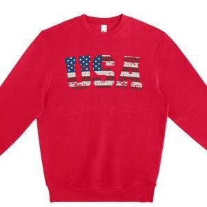 Usa Flag Stars And Stripes For Patriotic Independence Day Premium Crewneck Sweatshirt