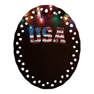 Usa Flag Stars And Stripes For Patriotic Independence Day Ceramic Oval Ornament