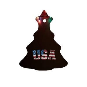 Usa Flag Stars And Stripes For Patriotic Independence Day Ceramic Tree Ornament