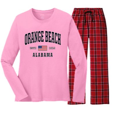 Usa Flag Stars & Stripes Orange Beach Alabama Women's Long Sleeve Flannel Pajama Set 