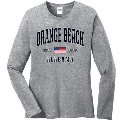 Usa Flag Stars & Stripes Orange Beach Alabama Ladies Long Sleeve Shirt