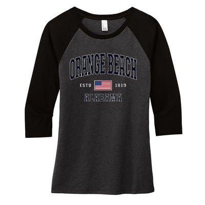 Usa Flag Stars & Stripes Orange Beach Alabama Women's Tri-Blend 3/4-Sleeve Raglan Shirt