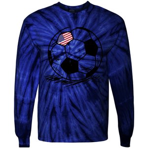 USA Flag Soccer American Ball Football Fan Tie-Dye Long Sleeve Shirt