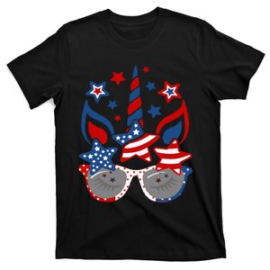 Unicorn Face Sunglasses As American Flag 4th July Patriotic T-Shirt