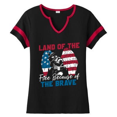 Us Flag Sodlier Eagle Land Of The Free Because Of The Brave Funny Gift Ladies Halftime Notch Neck Tee