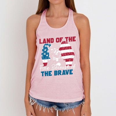 Us Flag Sodlier Eagle Land Of The Free Because Of The Brave Funny Gift Women's Knotted Racerback Tank