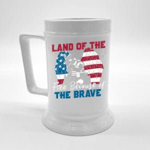 Us Flag Sodlier Eagle Land Of The Free Because Of The Brave Funny Gift Beer Stein