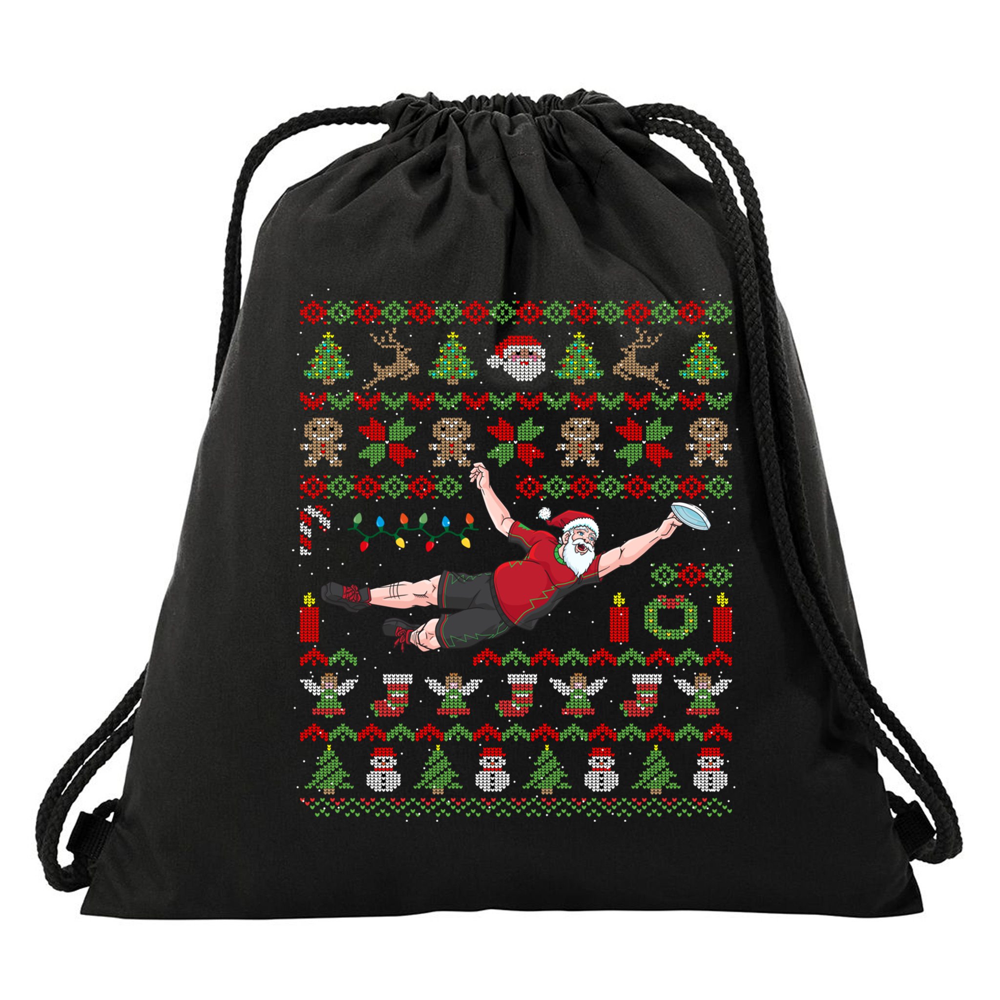 Ultimate Frisbee Santa Claus Sport Ugly Christmas Cute Gift Drawstring Bag
